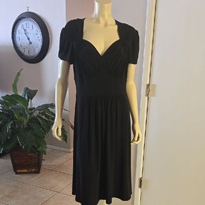 Bisou Bisou Black Puff Sleeve Sweetheart Midi Dress